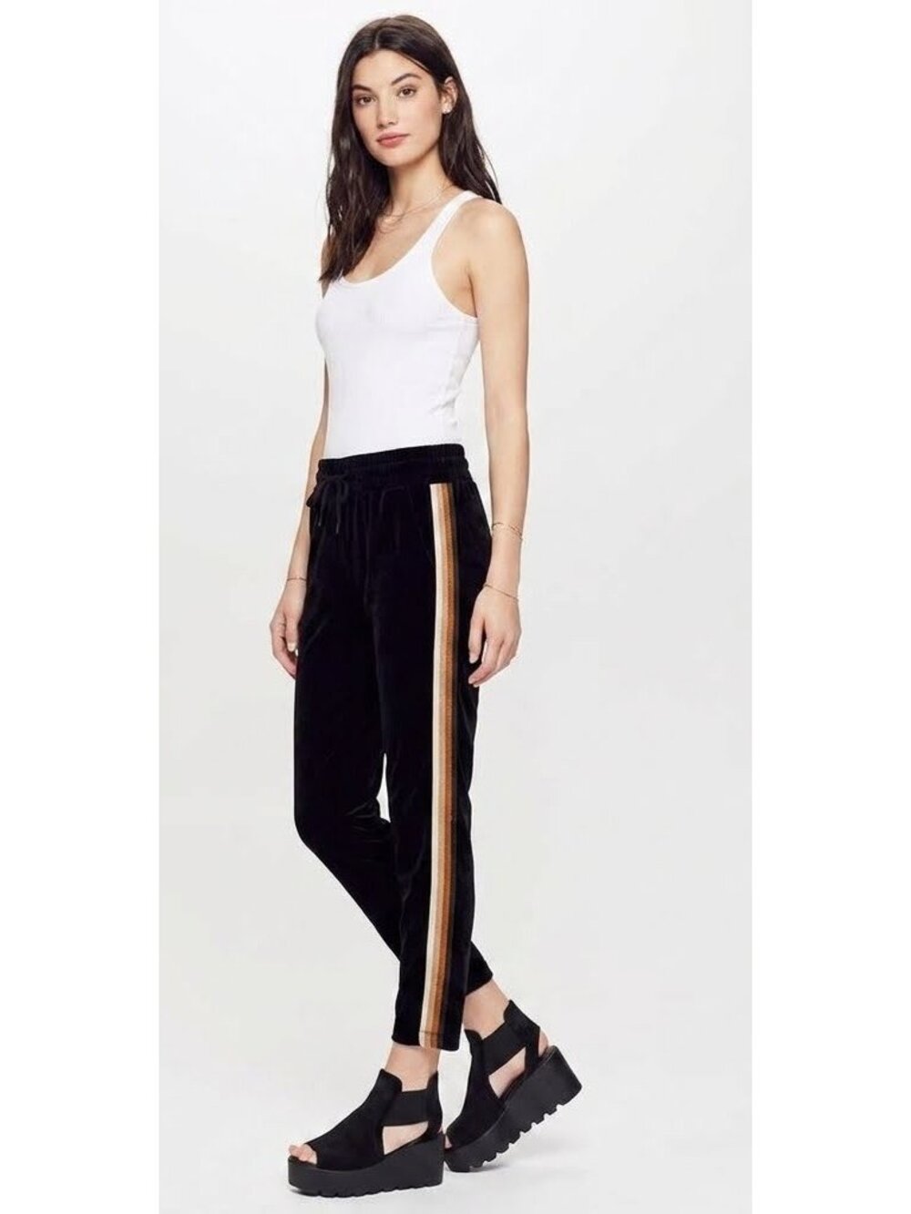 New Mother The Lounger Black Velvet Metallic Racer Pull On Ankle Pants